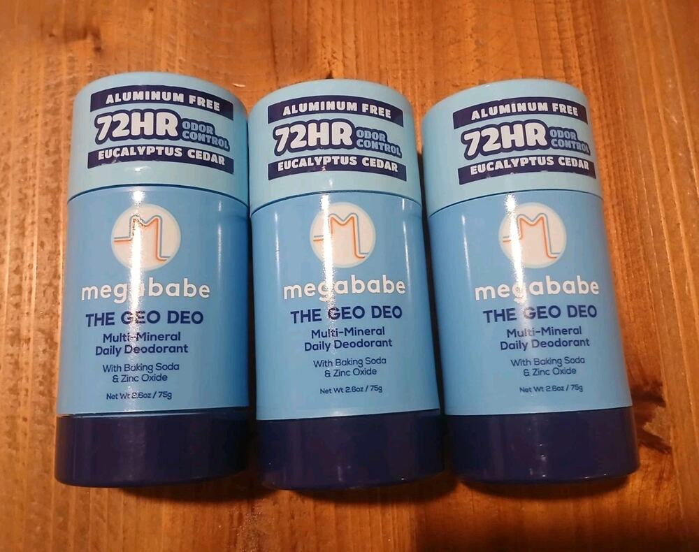 Lot of 3 Megababe Deodorant The Geo Deo 2.6 oz. Eucalyptus Cedar - No aluminum